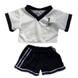 Build-a- Bear Soccer Outfit 2 Pieces Shorts & Jersey #7 B & W Plush Bear Outfit